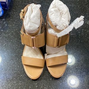 Size 7.5, Vanesa Cow Roma, caramel, Calvin Klein heels, new